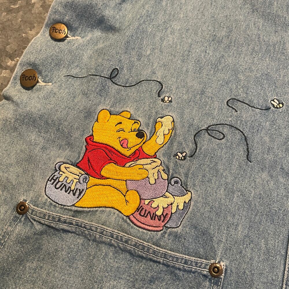 Vintage Disney Winnie the Pooh Tigger Embroidered Overall Dress Large Denim Jean - Picture 2 of 11